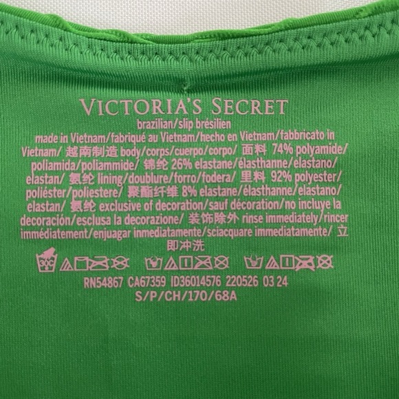 Victorias Secret Swim Brazilian Bikini Bottom  Cheeky Fishnet Green Women Small - Picture 2 of 5